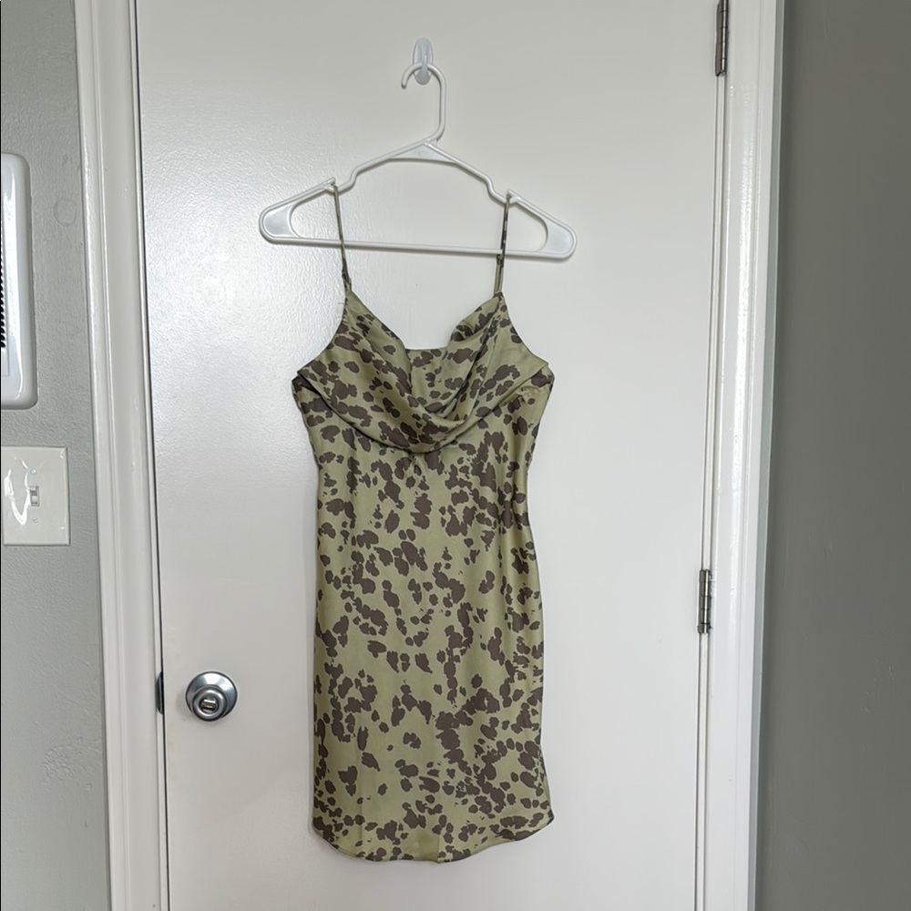 Saints + Secrets - Green and Grey Brown Cowl Neck Dress